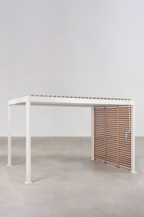Pérgola bioclimática de alumínio com lâminas e painel lateral Druvia