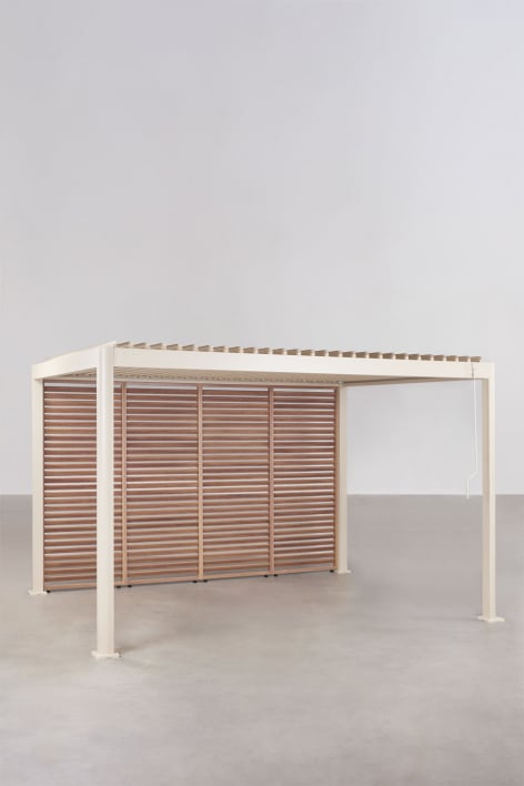 Pérgola bioclimática de alumínio com lâminas e painel lateral Druvia