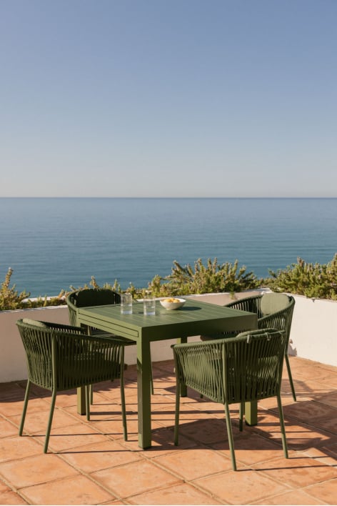 Conjunto de mesa retangular extensível 90-180x90 cm Starmi e 4 cadeiras de jardim empilháveis em alumínio e corda trançada Ondin