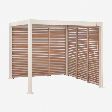Pérgola Bioclimática De Alumínio Com Lâminas E Painéis Laterais Druvia Bege Tapioca - Castanho Castanho Madeira & 3 X 3 M - Sklum