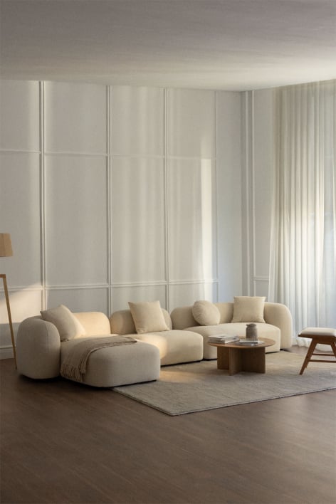 Sofá chaise longue esquerdo modular de 3 peças em chenille Coco - Chenille Branco Grosso
