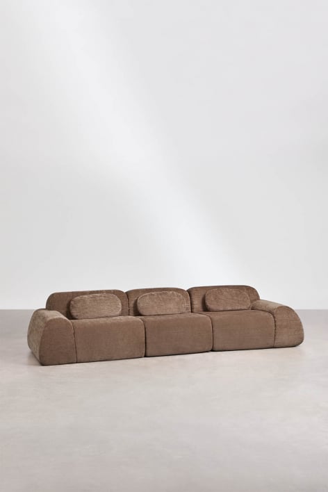 Sofá modular de 3 peças em chenille embalado a vácuo Merida - Chenille Castanho Caramelo
