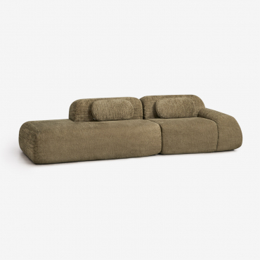 Sofá Modular De Canto Em 2 Peças Com Chaise Longue À Esquerda Em Chenille Embalado A Vácuo Mérida Chenille Grossa Verde Salva - Sklum