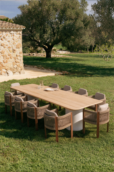 Mesa de jardim retangular 270x110 cm em madeira de acácia Leighton - Marrom Acácia Claro