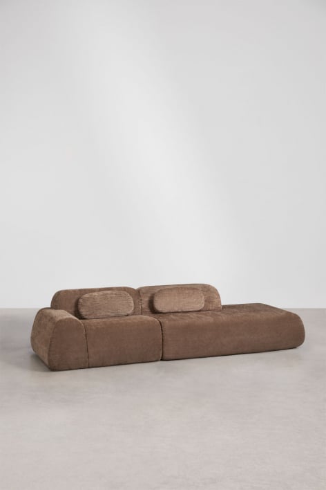 Sofá modular de canto em 2 peças com chaise longue direito em chenille embalado a vácuo Mérida - Chenille Castanho Caramelo
