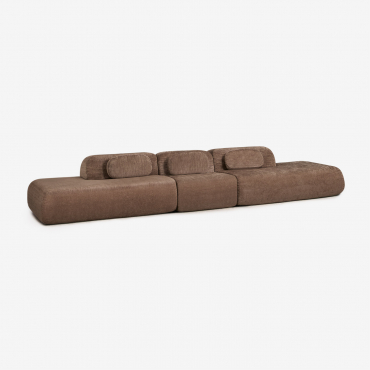 Sofá Modular De 3 Peças Com Duplo Divã Em Chenille Embalado A Vácuo Merida Chenille Castanho Caramelo - Sklum