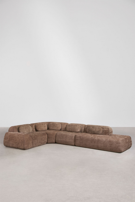 Sofá modular de canto em L de 4 peças com chaise longue direita em chenille embalado a vácuo Mérida