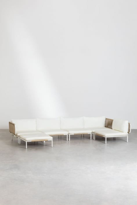 Sofá modular de canto de jardim de 5 peças e pufe Roubly