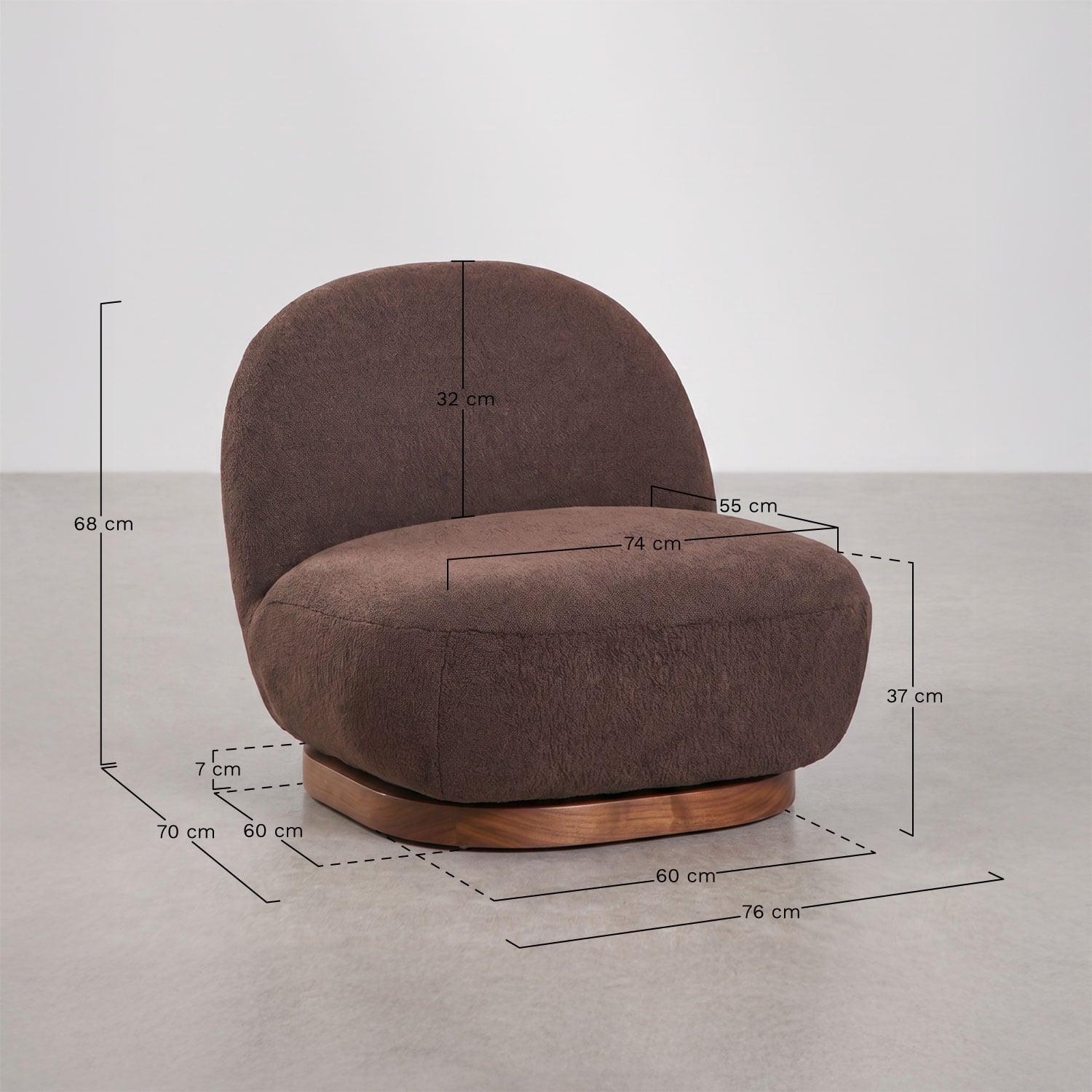 Pack de 2 poltronas giratórias em tecido de ovelha Tatiana, Dimens&otilde;es
