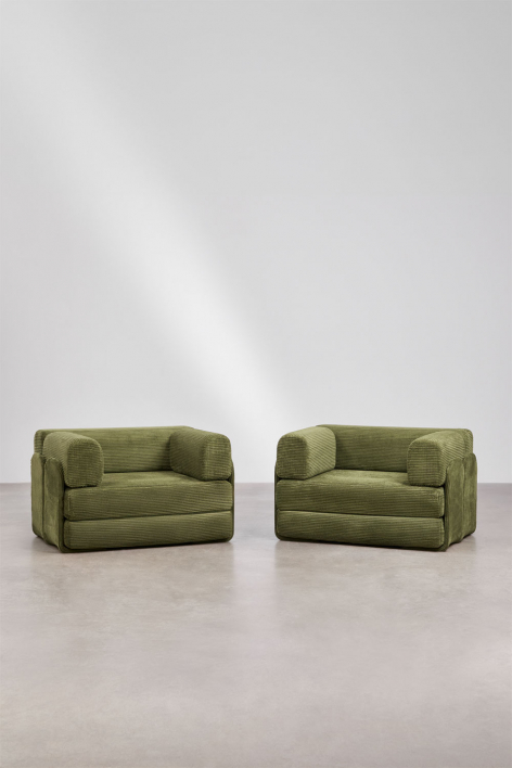 Pack de 2 poltronas-cama em veludo embaladas a vácuo Kyoto - Bombazina verde exército