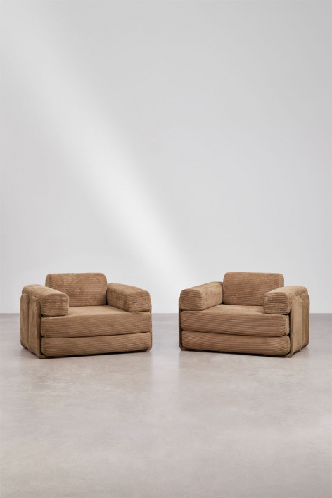 Pack de 2 poltronas-cama em veludo embaladas a vácuo Paoly - Bombazina Camelo Castanho