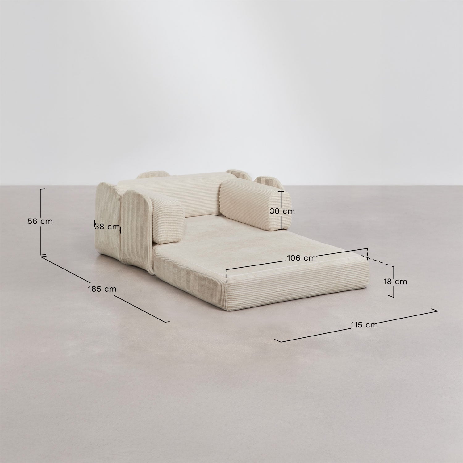 Pack de 2 poltronas-cama em veludo embaladas a vácuo Kyoto, Dimens&otilde;es