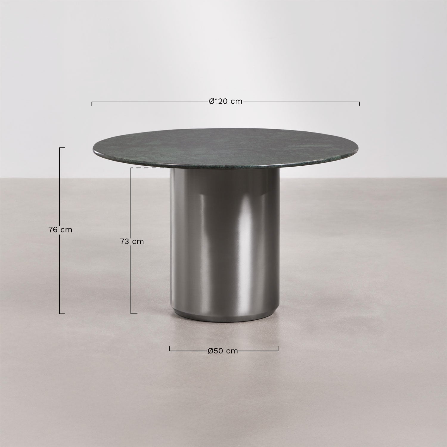 Mesa de jantar redonda Ø120 cm em aço inoxidável Luceida, Dimens&otilde;es