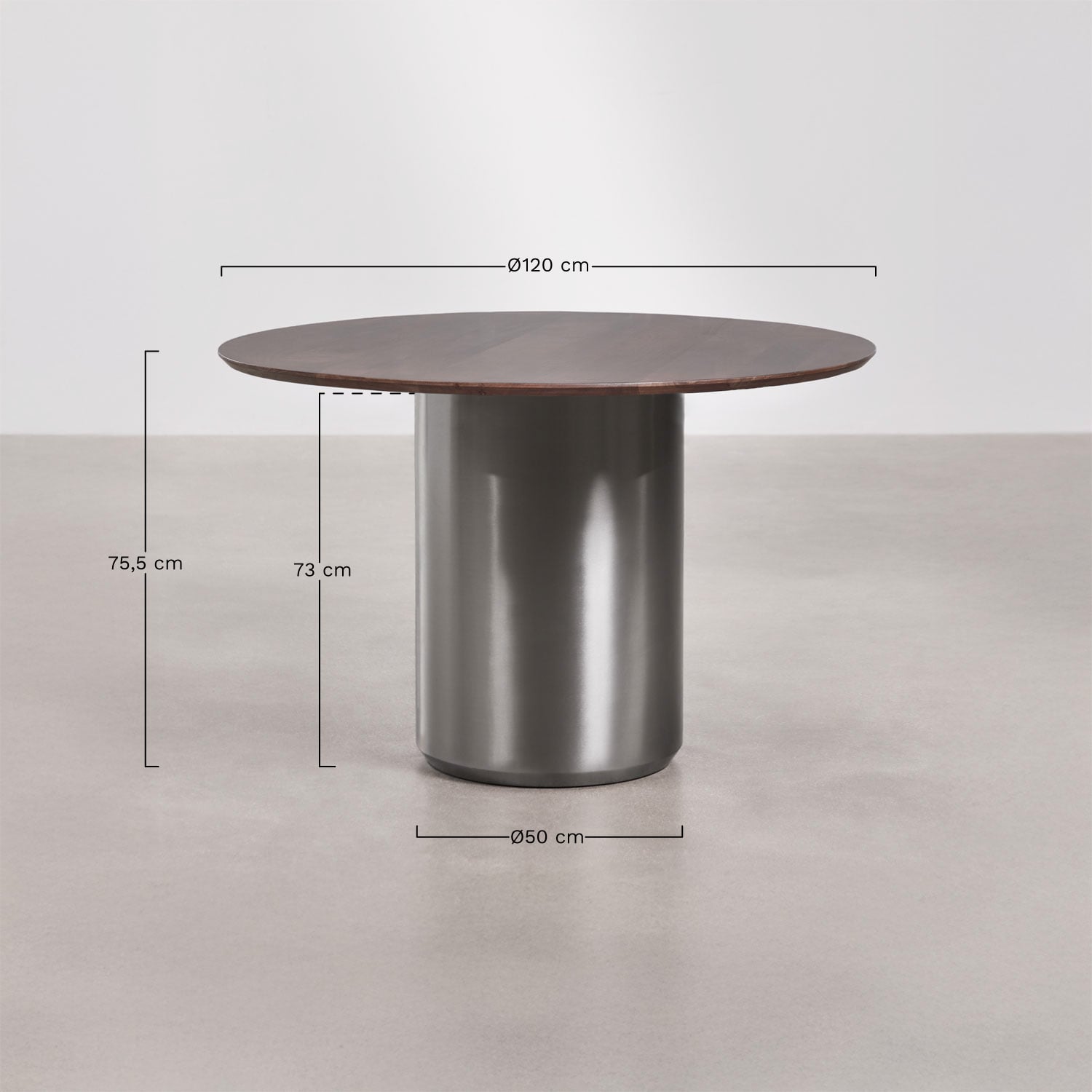 Mesa de jantar redonda Ø120 cm em aço inoxidável Luceida, Dimens&otilde;es