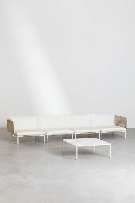 Sofá de jardim modular de 4 peças com 2 poltronas de canto e mesa de centro Roubly