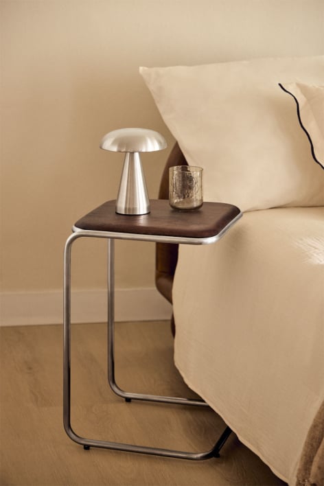 Mesa de cabeceira quadrada 35x35 cm em madeira de acácia e aço inoxidável Altrex - Castanho-acácia escuro