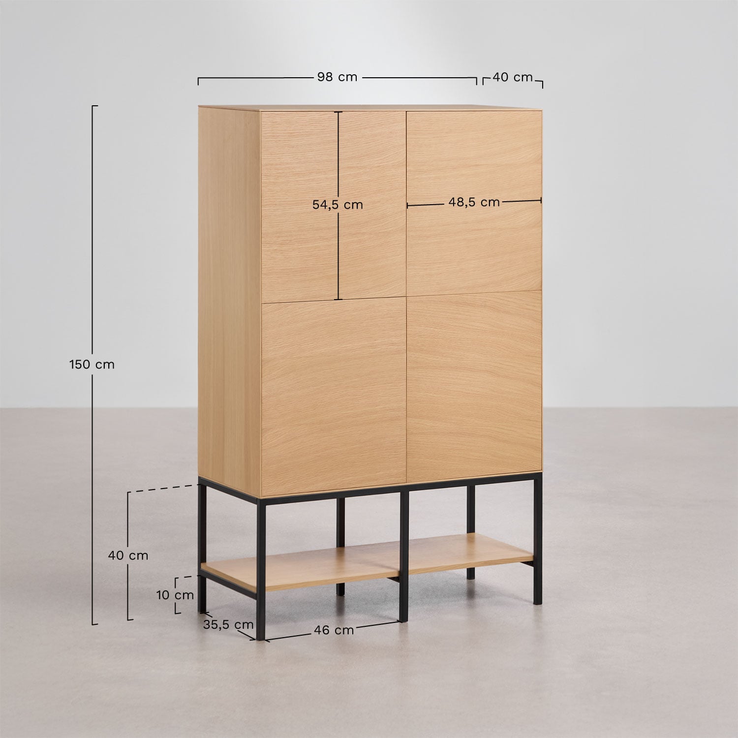 Armário em MDF e folha de carvalho Bromley, Dimens&otilde;es