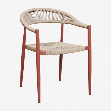 Cadeira De Jantar Empilhável Com Braços Em Alumínio E Rattan Sintético Amatria Tapioca Bege - Terracota - Sklum