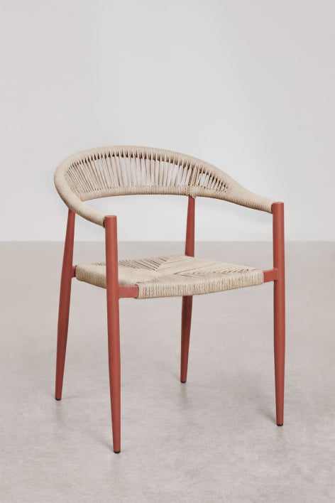 Pack de 4 cadeiras de jantar empilháveis com braços em alumínio e rattan sintético Amatria - Tapioca Bege - Terracota