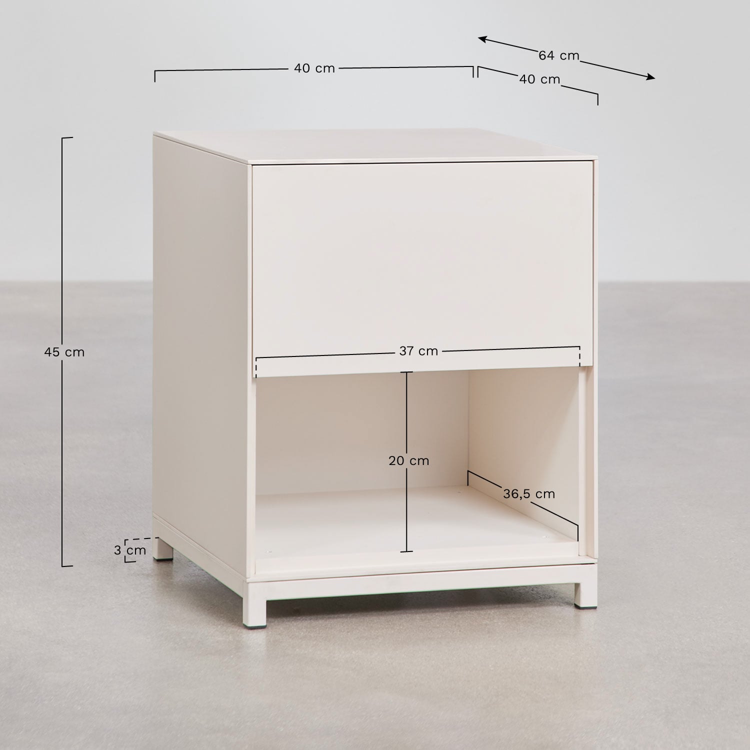 Mesa de cabeceira quadrada 40x40 cm em MDF Kivora, Dimens&otilde;es