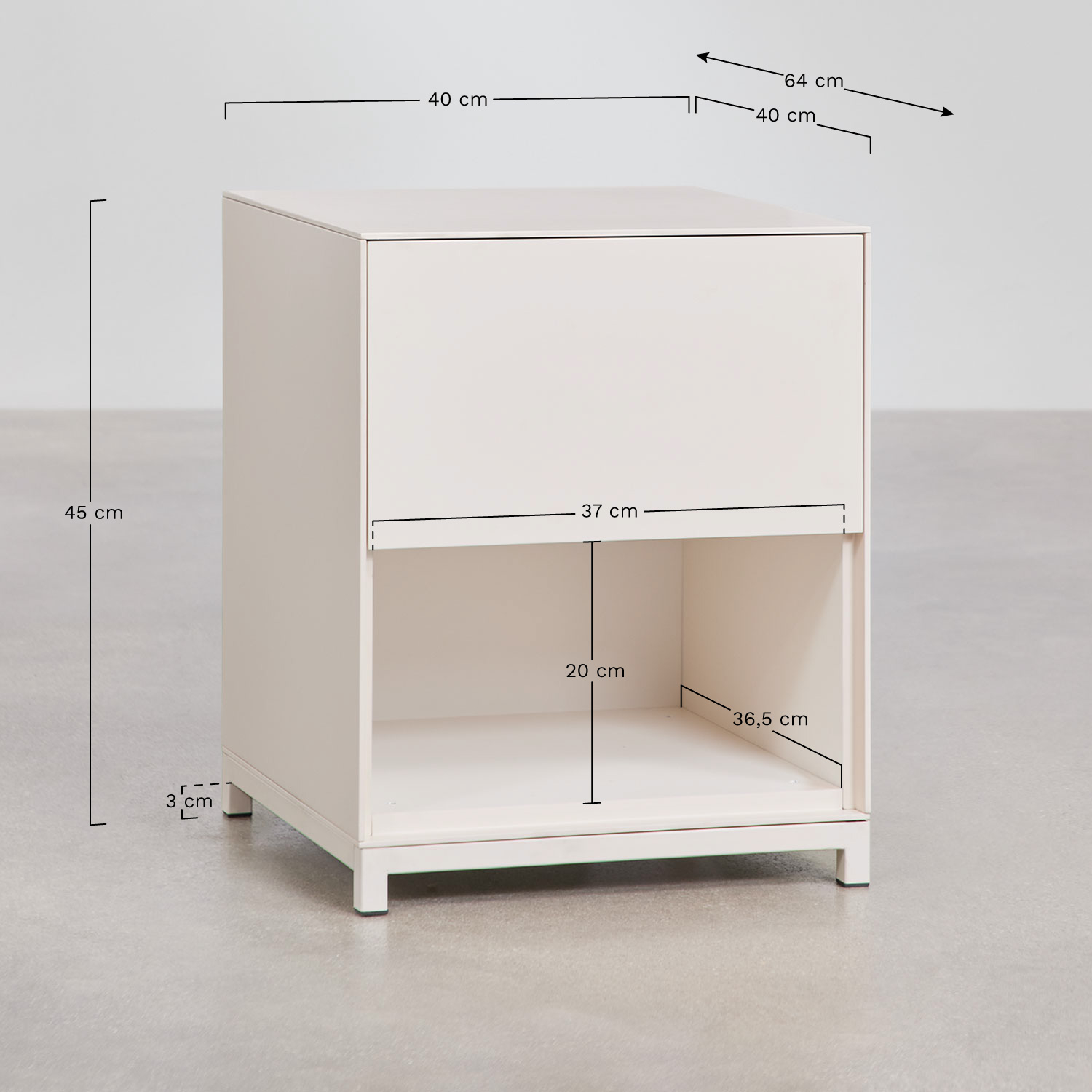 Pack de 2 mesas de cabeceira quadradas 40x40 cm em MDF Kivora, Dimens&otilde;es