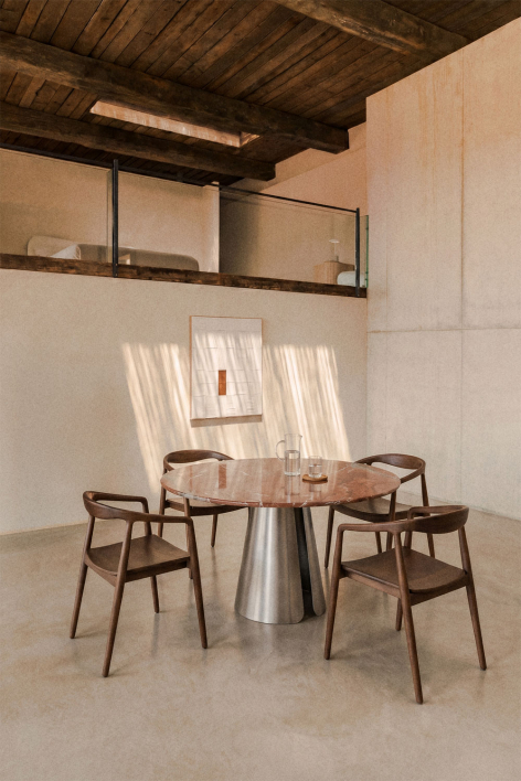 Mesa de jantar redonda Ø120 cm em aço inoxidável Baelor - Mármore Vermelho Chigan