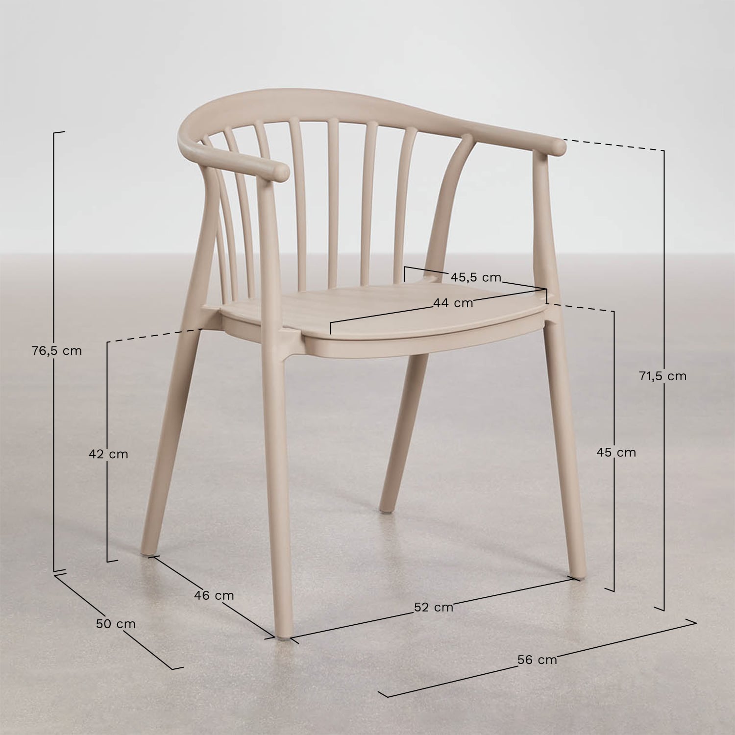 Conjunto de mesa redonda Ø110 cm em alumínio Elton e 4 cadeiras de jardim empilháveis em polipropileno Ivor, Dimens&otilde;es