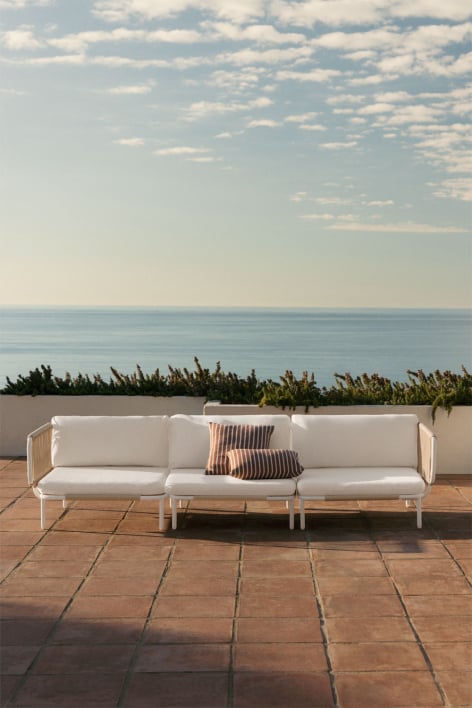 Conjunto de jardim com sofá modular de 3 peças com 2 módulos de canto em aço Roubly