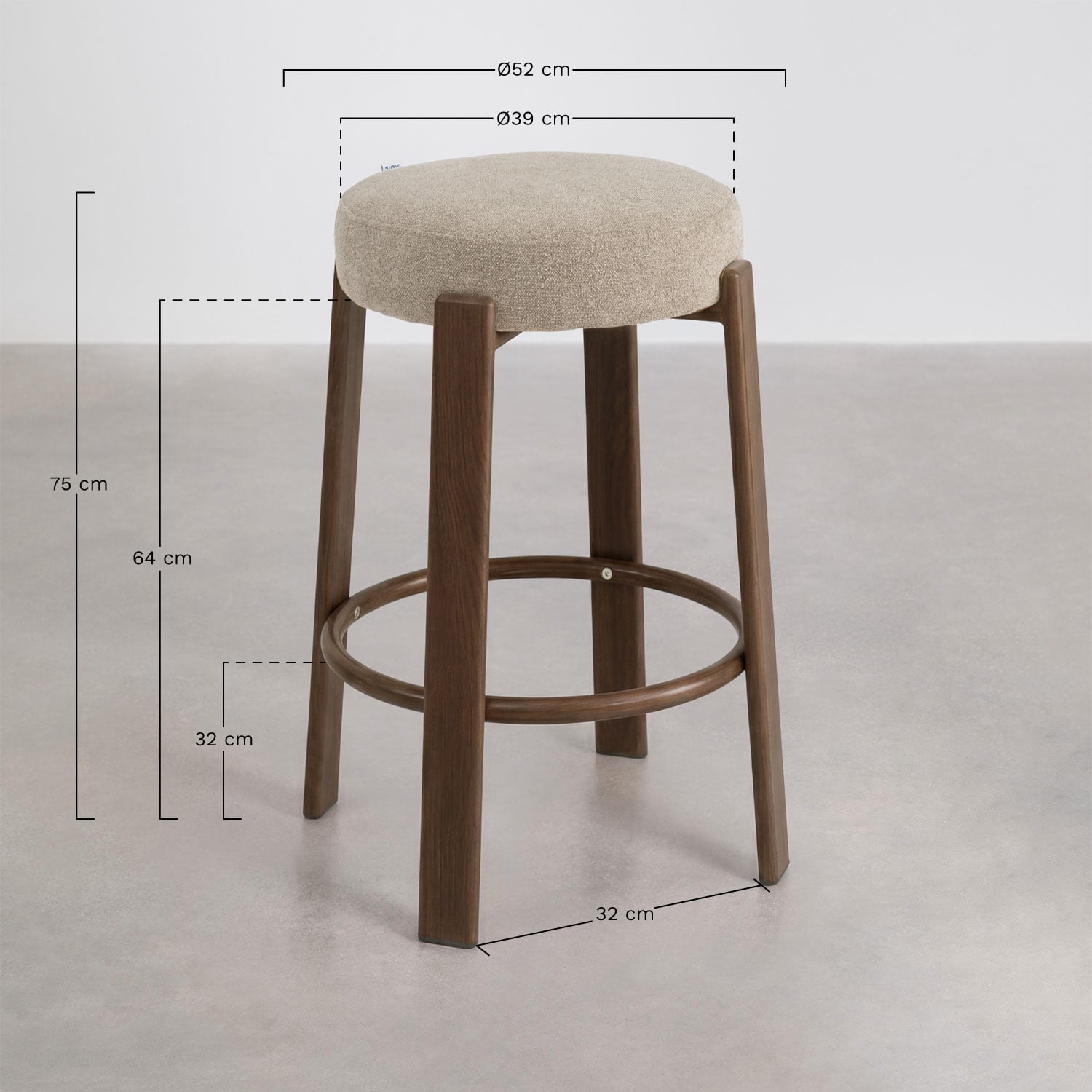 Banqueta alta em tecido chenille e ferro Jolie, Dimens&otilde;es