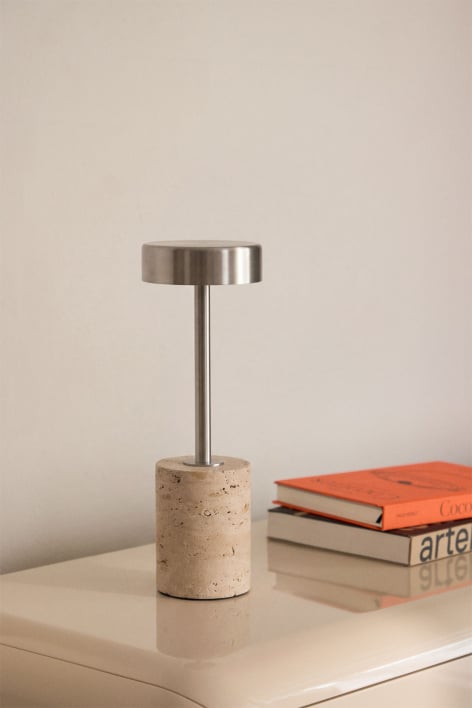 Lâmpada de mesa LED sem fios em ferro e pedra natural Arianny
