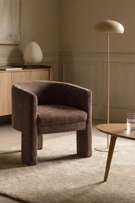 Poltrona estofada Irati - Chenille Castanho Café