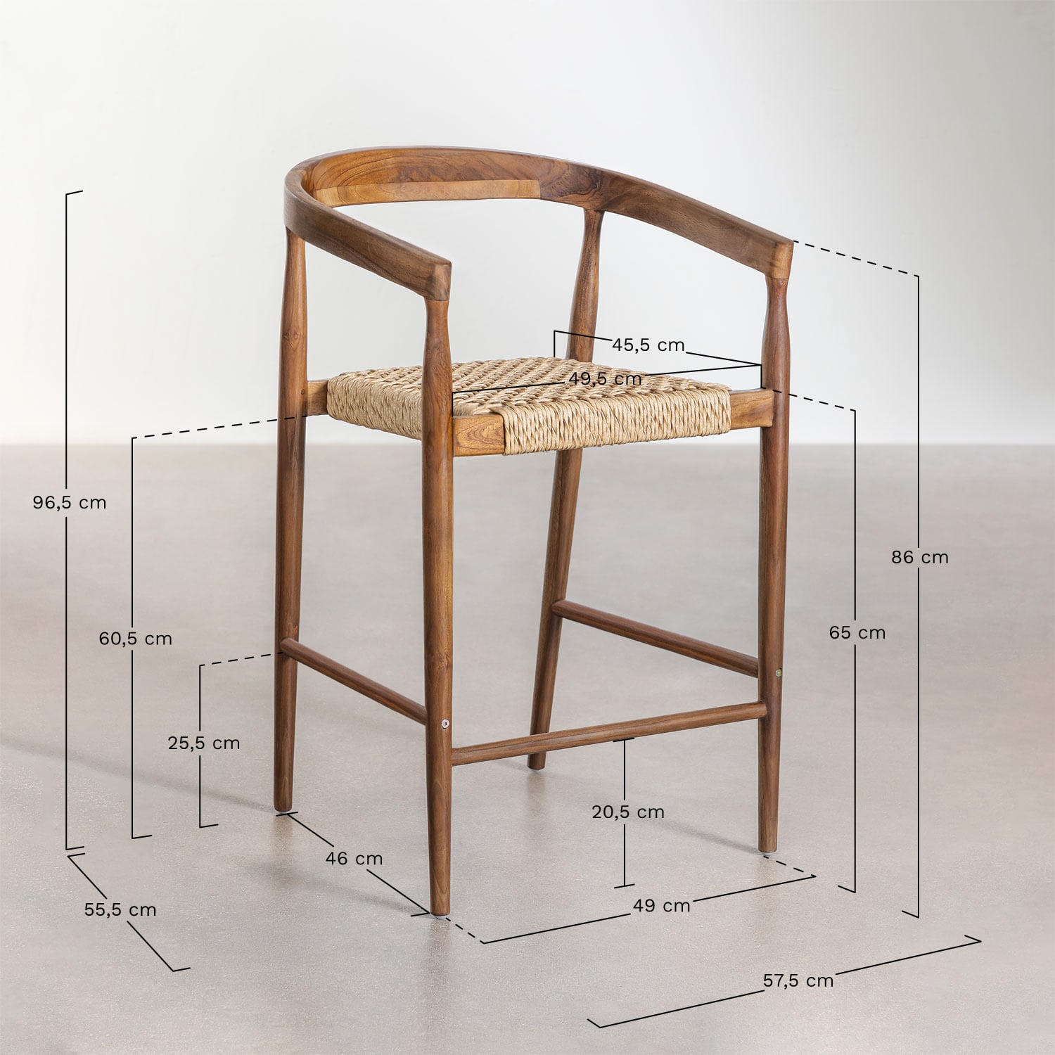 Banco alto de jardim em teca Visby (65 cm), Dimens&otilde;es