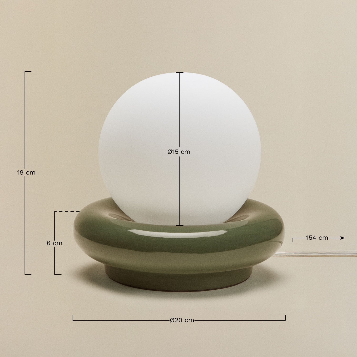 Lâmpada de mesa em cerâmica com bola de cristal Kryx, Dimens&otilde;es