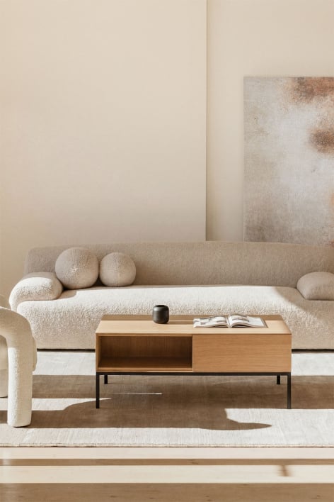 Mesa de centro retangular 120x60 cm em MDF e folha de carvalho Bromley