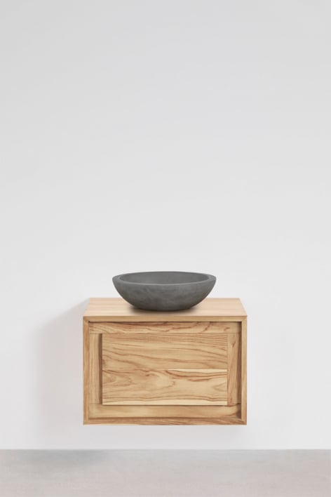 Conjunto de móvel de casa de banho suspenso 60x45 cm em madeira de teca Jabari - Madeira de teca clara