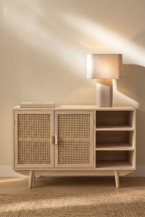 Aparador retangular 100x40 cm madeira natural com 2 prateleiras Ralik