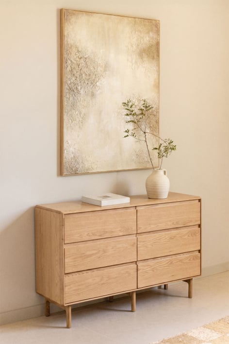 Cómoda com 6 gavetas 120x40 cm em madeira de carvalho Treveris
