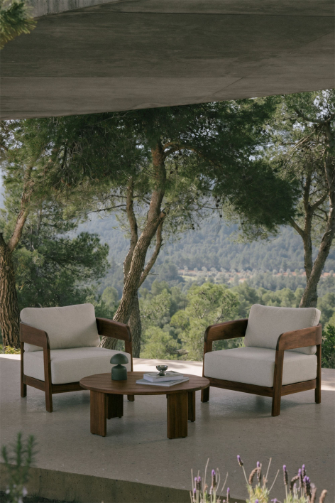 Conjunto de jardim com 2 poltronas e mesa de centro em madeira de acácia Uleno - Castanho-acácia escuro