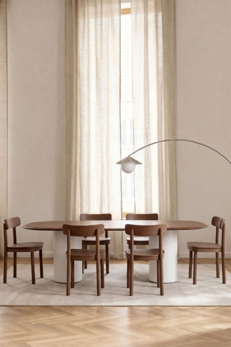 Mesa de jantar oval em MDF e cimento Lysander