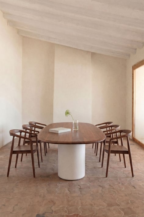 Mesa de jantar oval em MDF e cimento Lysander - Carvalho Escuro Castanho