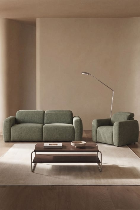 Conjunto de sala com sofá reclinável elétrico de 2 lugares e poltrona estofada Peggy
