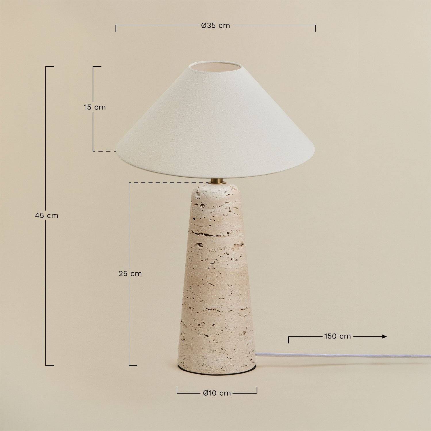 Candeeiro de mesa em travertino Davise, Dimens&otilde;es