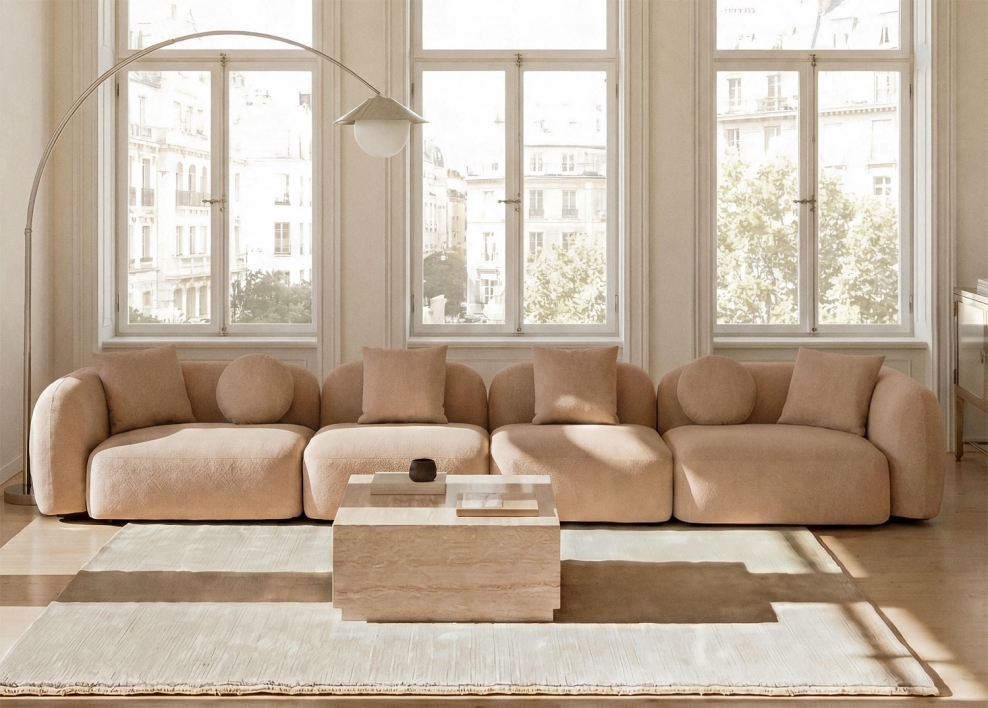 Sofá modular de 4 peças em chenille Coco - Chenille Espesso Latte Marrom