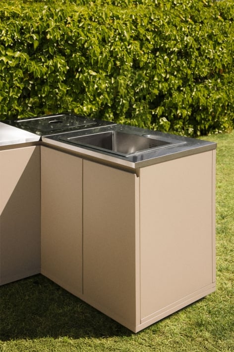Módulo de arrumação com lava-loiças para cozinha modular de exterior em aço Rivana