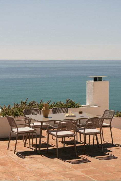 Mesa de jardim retangular 160x90 cm em vidro Arhiza - Moka Brown