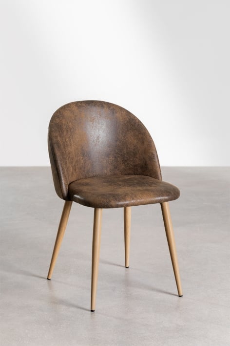 Cadeira de jantar estofada e em aço Kana - Couro Sintético Café Vintage