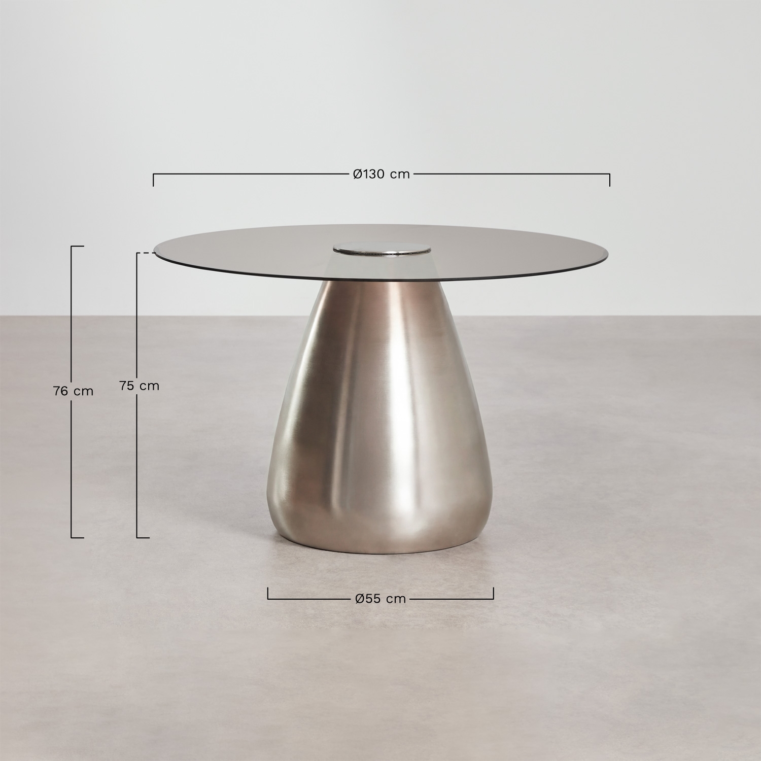 Round dining table Ø130 cm in tempered glass Mariana, Dimens&otilde;es