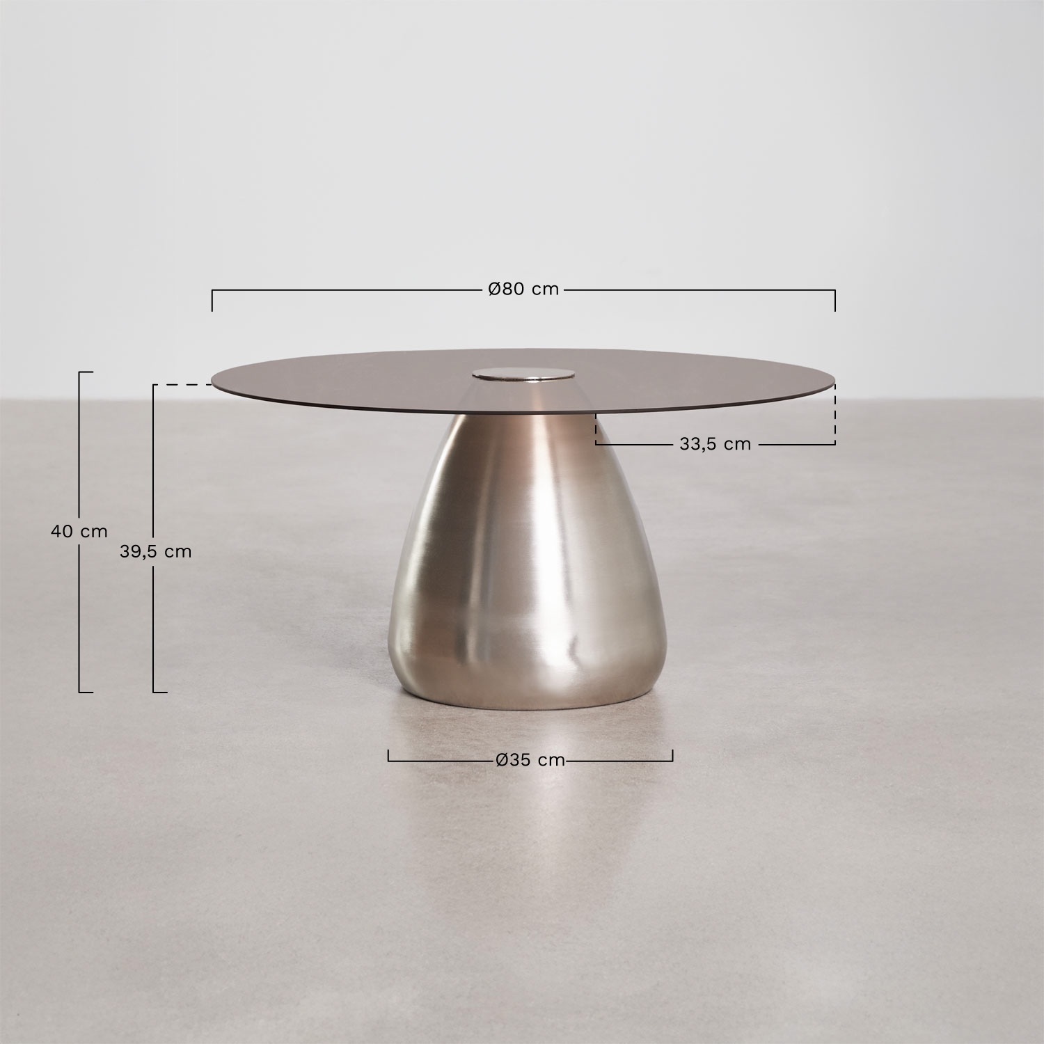Round coffee table Ø80 cm in tempered glass Mariana, Dimens&otilde;es