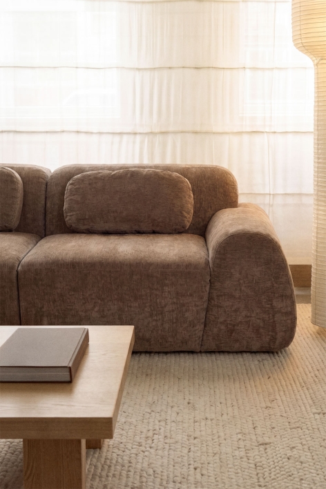 Módulo de canto direito com apoio de braço para sofá modular em chenille embalado a vácuo Merida - Chenille Castanho Caramelo