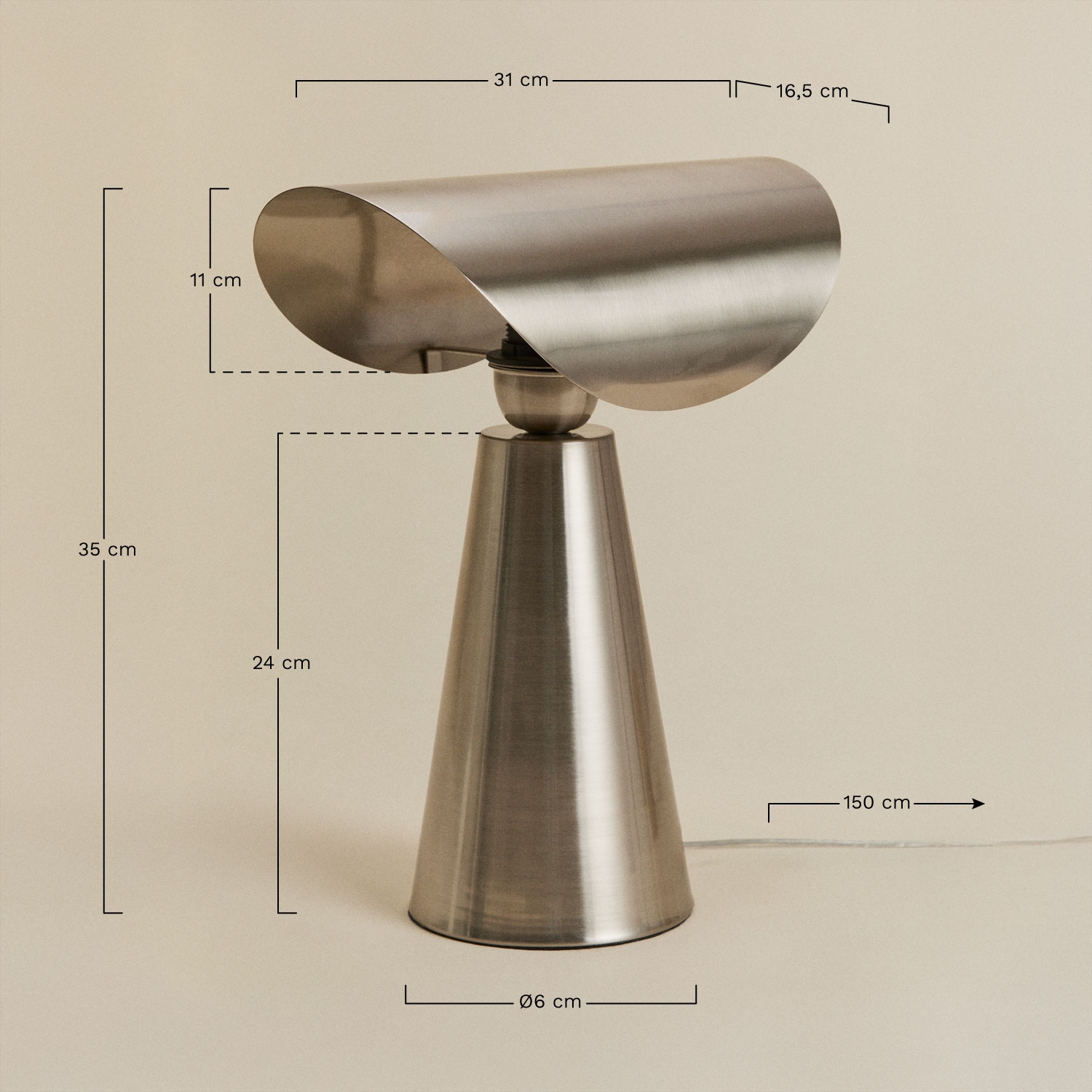 Candeeiro de mesa ↑35 cm em ferro Conby, Dimens&otilde;es